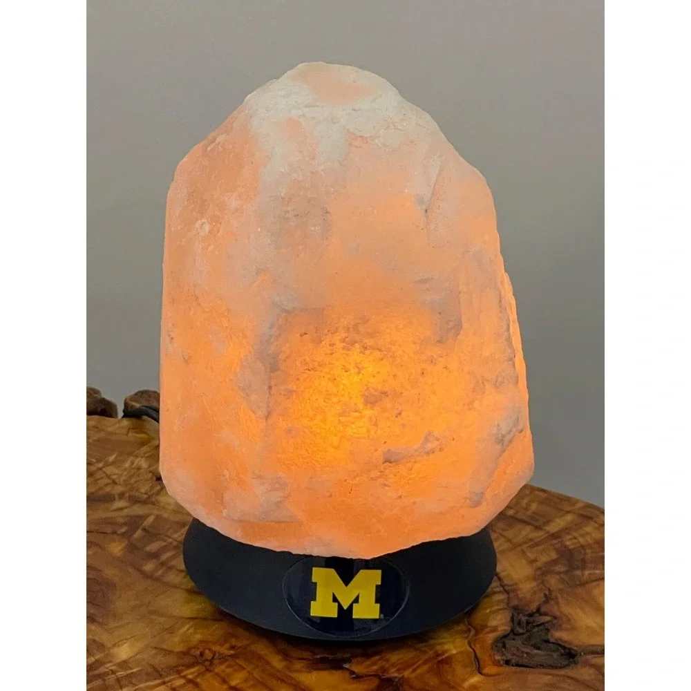 Michigan Wolverines Himalayan Salt Rock Lamp Dimmer Control Lights Up UofM